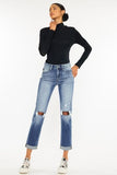 Kancan High Waist Distressed Hem Detail Cropped Straight Jeans - Trendsi