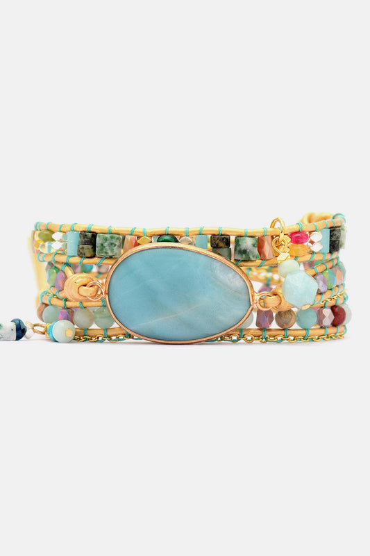 Handmade Natural Stone Beaded Triple Layer Bracelet - Trendsi