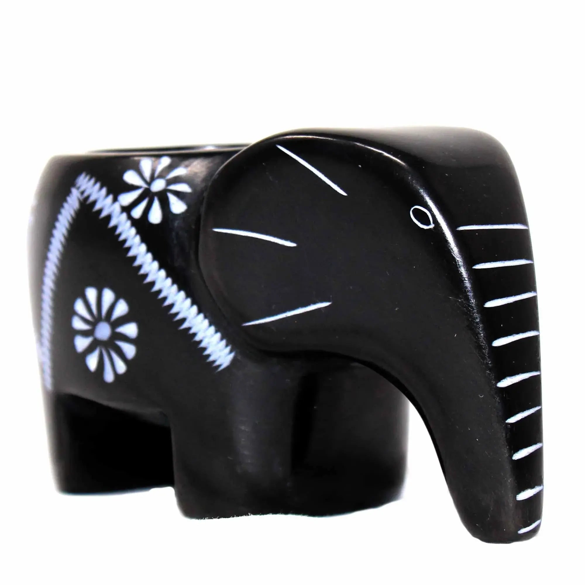 Elephant Soapstone Tea Light - Black Finish with Etch Design - SMOLArt - Flyclothing LLC