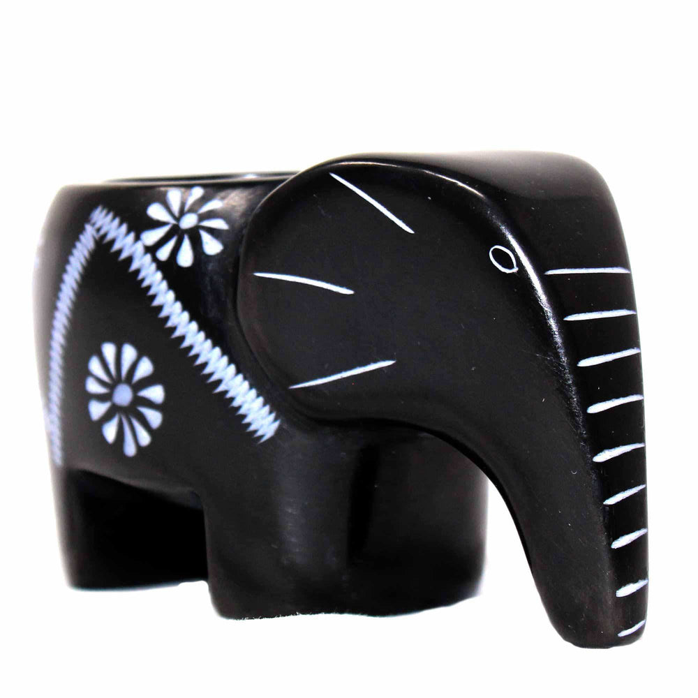 Elephant Soapstone Tea Light - Black Finish with Etch Design - SMOLArt - Flyclothing LLC