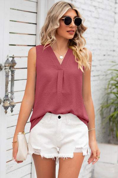 Texture V-Neck Sleeveless Top - Trendsi - Flyclothing LLC