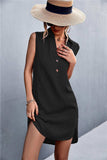 Buttoned Johnny Collar Sleeveless Dress - Trendsi - Flyclothing LLC