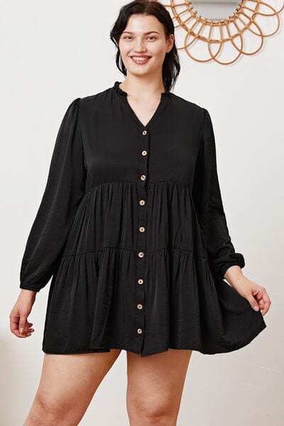 Ruffled Button Up Long Sleeve Tiered Shirt - Trendsi - Flyclothing LLC