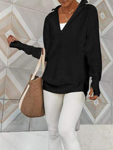 Half Zip Long Sleeve Knit Top - Trendsi - Flyclothing LLC