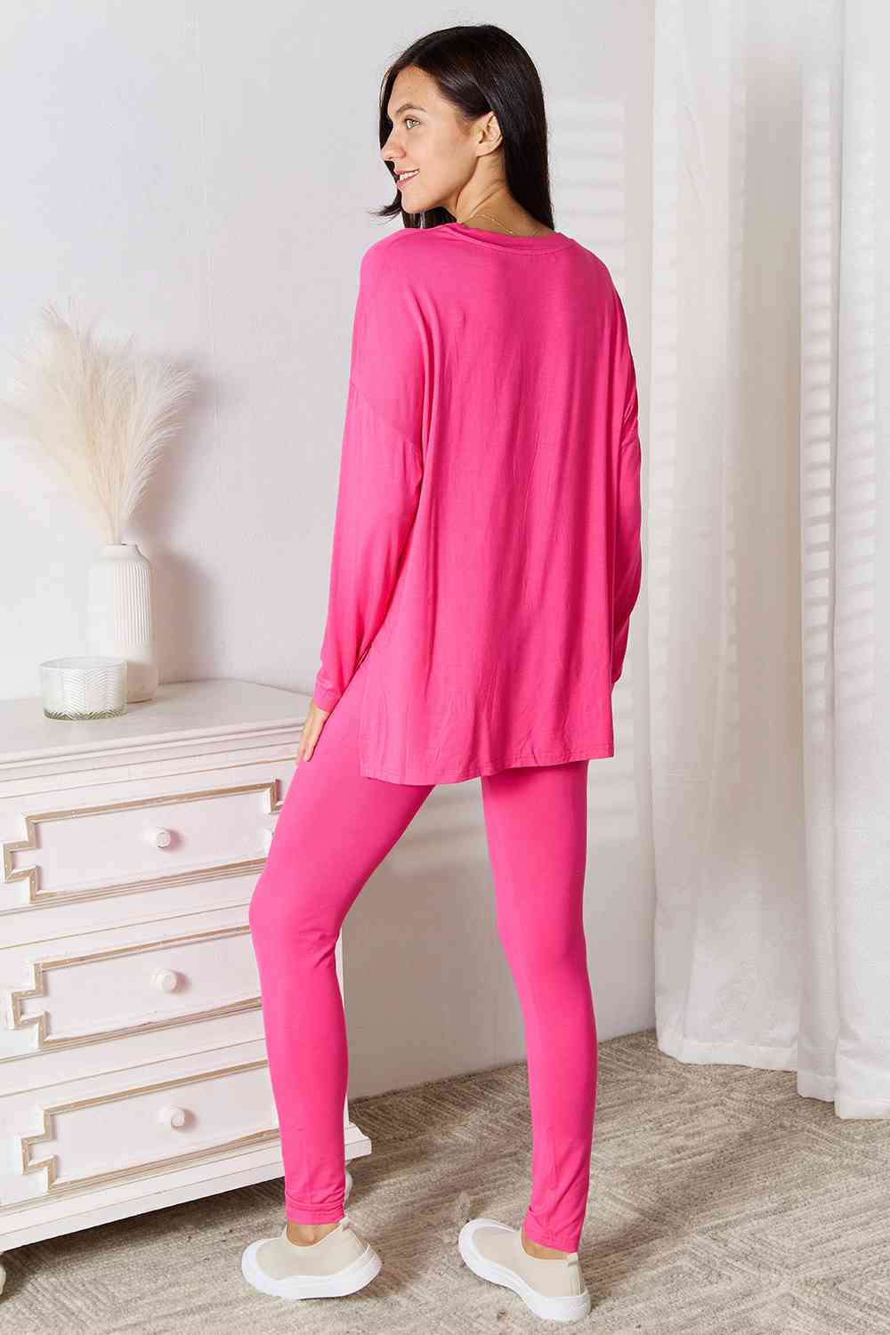 Basic Bae Full Size V-Neck Soft Rayon Long Sleeve Top and Pants Lounge Set - Trendsi - Flyclothing LLC