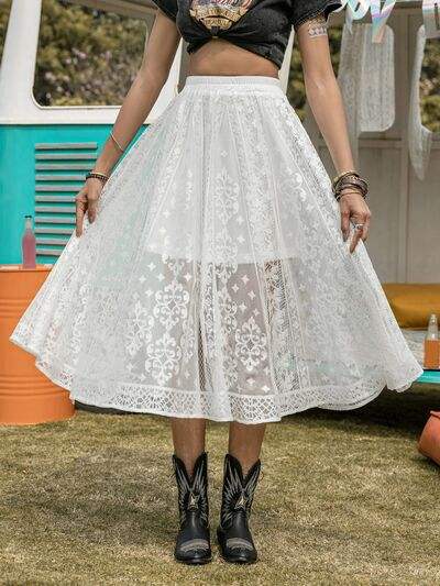 Embroidered Elastic Waist Skirt - Trendsi - Flyclothing LLC