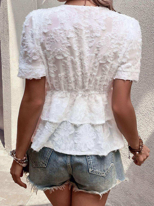 Surplice Neck Layered Peplum Top - Trendsi - Flyclothing LLC