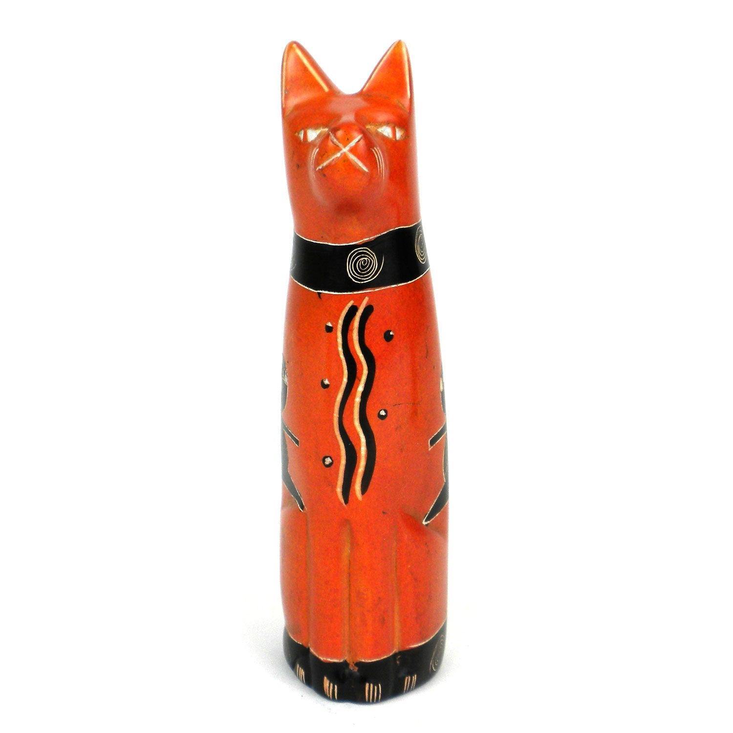 Handcrafted 5-inch Soapstone Sitting Cat Sculpture in Orange - Smolart - Smolart