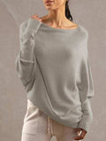 Full Size Boat Neck Batwing Sleeve Knit Top - Trendsi - Flyclothing LLC