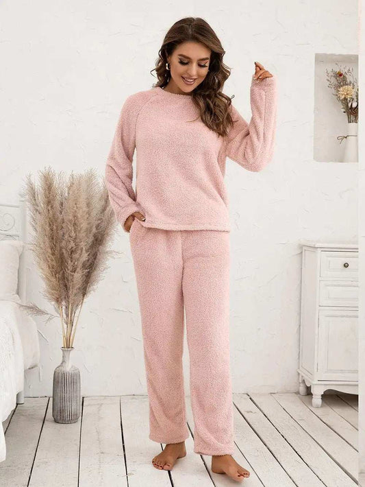 Teddy Long Sleeve Top and Pants Lounge Set - Trendsi - Flyclothing LLC