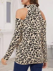 Leopard Cold-Shoulder Sweater - Trendsi