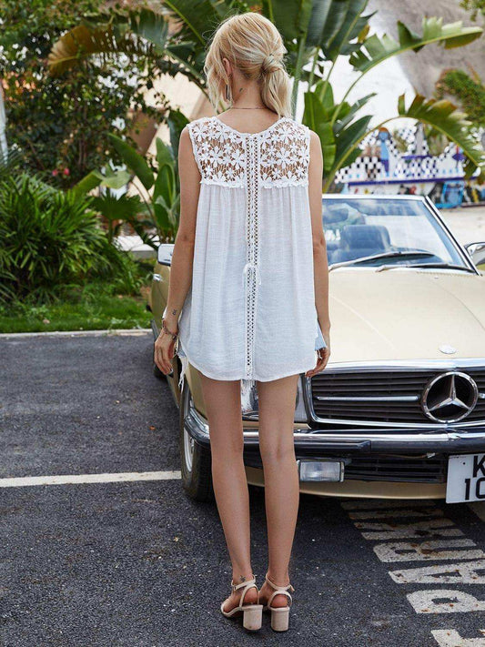 Full Size Spliced Lace Round Neck Tank - Trendsi - Flyclothing LLC