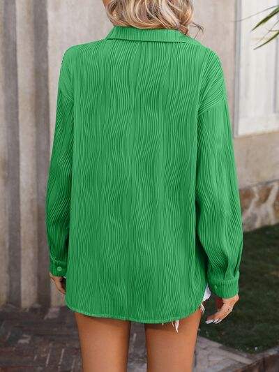 Button Up Dropped Shoulder Shirt - Trendsi - Flyclothing LLC