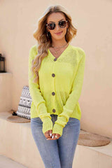 Button Up V-Neck Long Sleeve Cardigan - Trendsi - Flyclothing LLC
