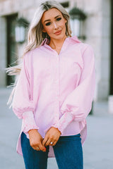 Striped Lantern Sleeve Collared Shirt - Trendsi - Flyclothing LLC