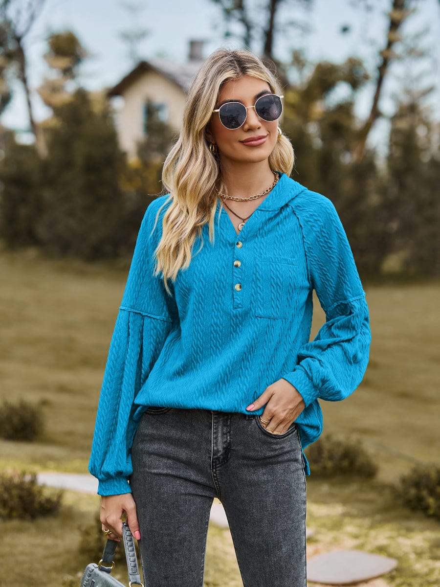 Cable-Knit Dropped Shoulder Hoodie - Trendsi - Flyclothing LLC