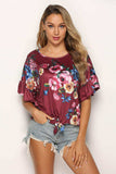 Floral Tie Hem Flounce Sleeve Top - Trendsi - Flyclothing LLC