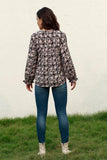 Floral Flounce Sleeve Round Neck Blouse - Trendsi