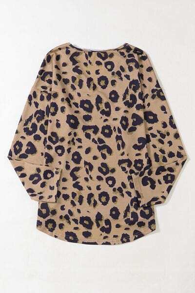 Leopard V-Neck Dropped Shoulder Blouse - Trendsi - Flyclothing LLC