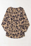 Leopard V-Neck Dropped Shoulder Blouse - Trendsi - Flyclothing LLC