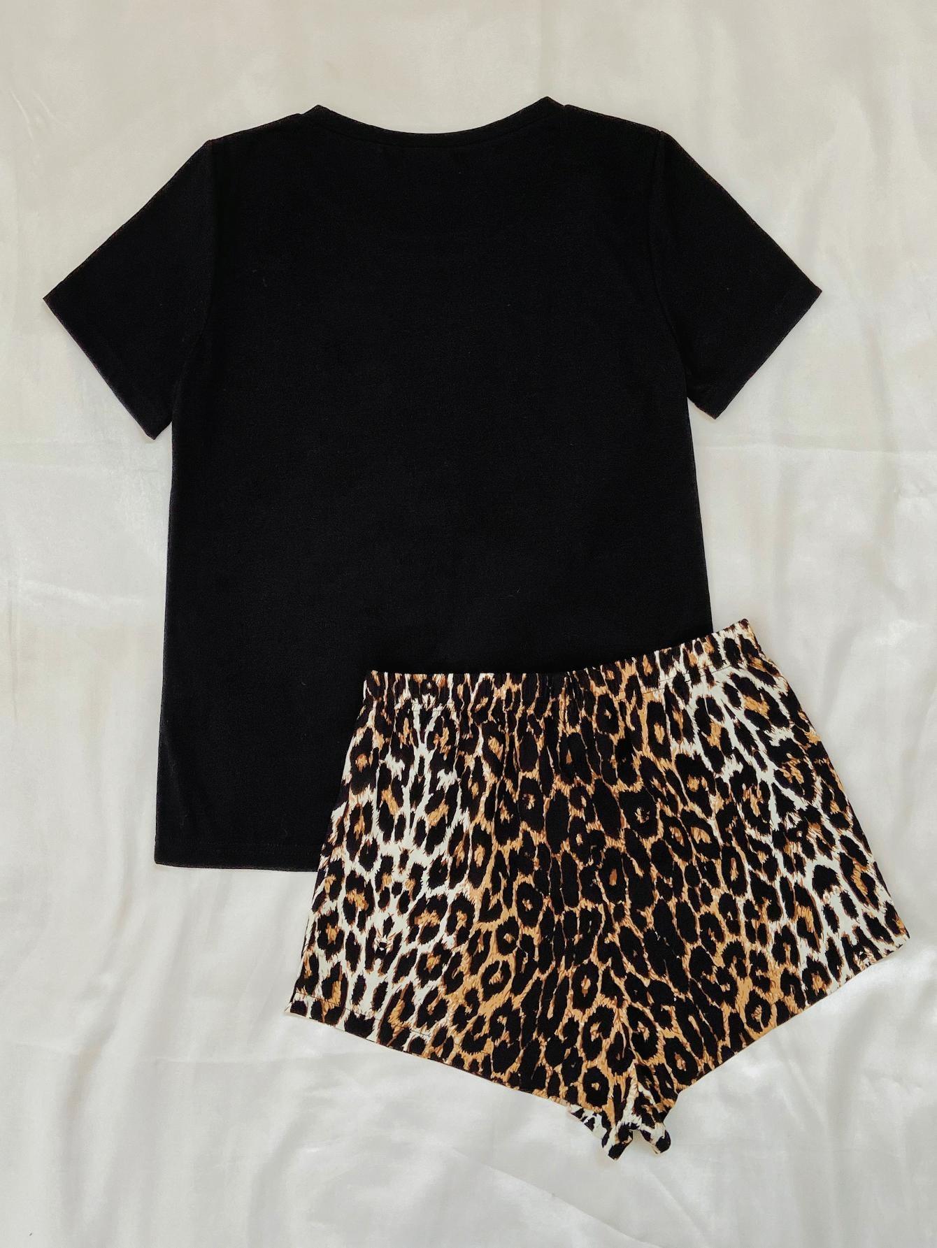 Leopard Lip Graphic Top and Shorts Lounge Set - Flyclothing LLC