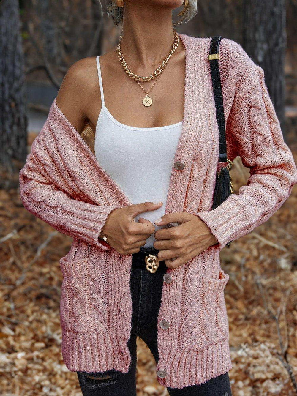 Cable-Knit Button Down Cardigan - Trendsi - Flyclothing LLC