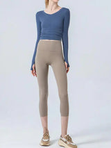 Wide Waistband Cropped Sports Leggings - Trendsi - Flyclothing LLC