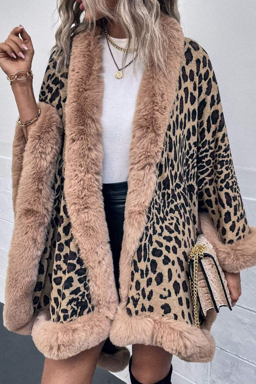 Leopard Open Front Poncho - Trendsi - Flyclothing LLC