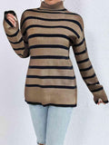 Striped Turtleneck Drop Shoulder Sweater - Trendsi