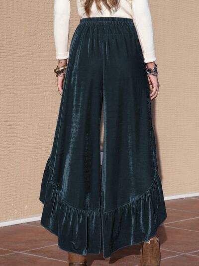 Ruffle Trim Wide Leg Slit Pants - Trendsi - Flyclothing LLC