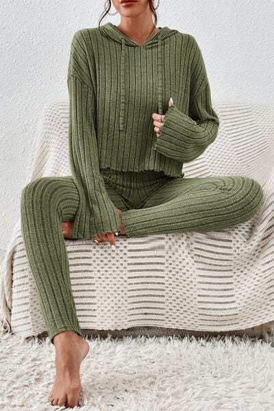 Lettuce Hem Dropped Shoulder Hooded Top and Pants Set - Trendsi - Flyclothing LLC