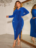 Plus Size Surplice Neck Slit Dress - Trendsi - Flyclothing LLC