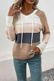 Color Block Drawstring Hooded Sweater - Trendsi