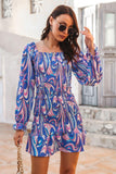 Abstract Print Square Neck Smocked Dress - Trendsi