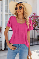 Eyelet Square Neck Flutter Sleeve Blouse - Trendsi - Flyclothing LLC
