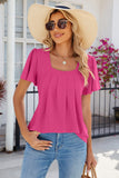 Eyelet Square Neck Flutter Sleeve Blouse - Trendsi