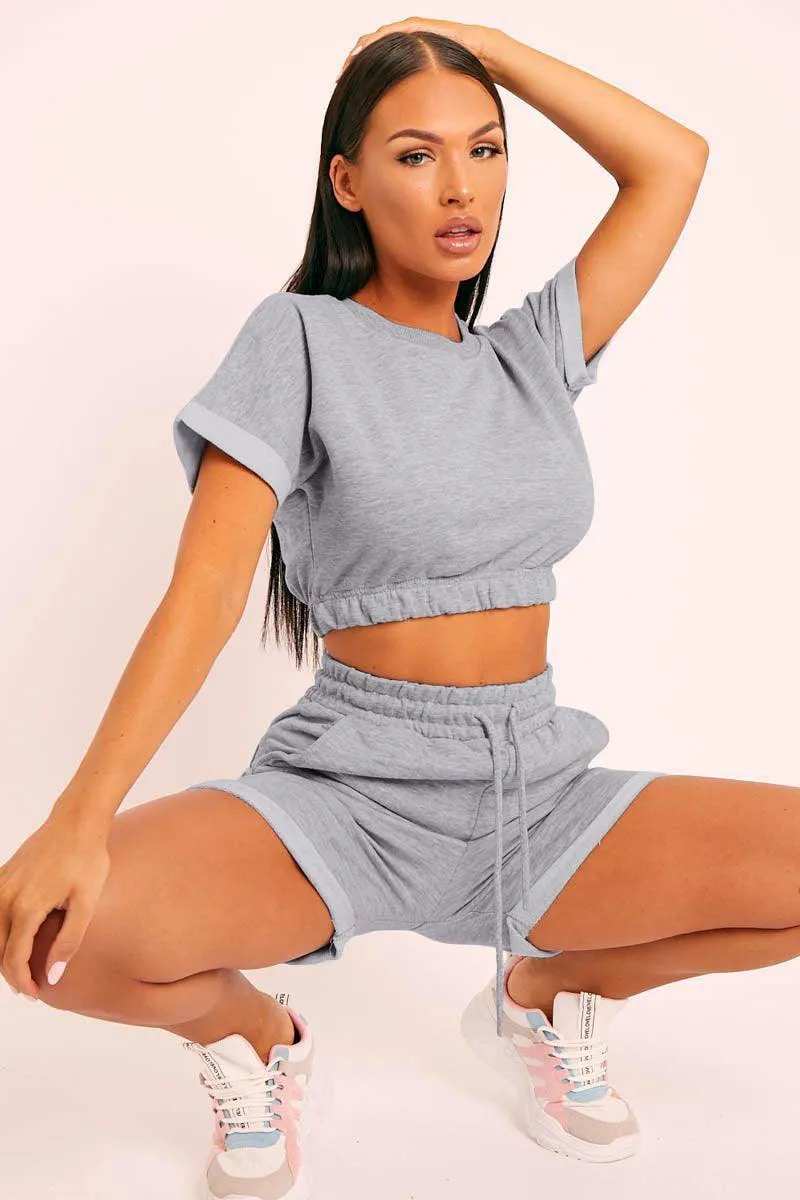 Short Sleeve Cropped Top and Drawstring Shorts Lounge Set - Trendsi - Flyclothing LLC