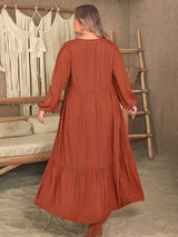 Plus Size Ruffled V-Neck Balloon Sleeve Dress - Trendsi - Flyclothing LLC
