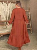 Plus Size Ruffled V-Neck Balloon Sleeve Dress - Trendsi - Flyclothing LLC