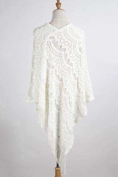 Fringe Openwork Surplice Cape Sleeve Poncho - Trendsi - Flyclothing LLC