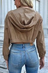 Zip-Up Corduroy Cropped Hooded Jacket - Flyclothing LLC