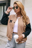 Contrast Baseball Collar Snap Down Jacket - Trendsi - Flyclothing LLC