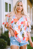 Printed Notched Neck Half Sleeve Blouse - Trendsi - Flyclothing LLC