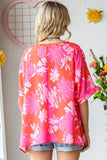 First Love Slit Printed Round Neck Half Sleeve Blouse - Trendsi