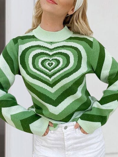 Heart Mock Neck Long Sleeve Sweater - Trendsi