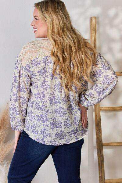 Hailey & Co Full Size Lace Detail Printed Blouse - Trendsi - Flyclothing LLC