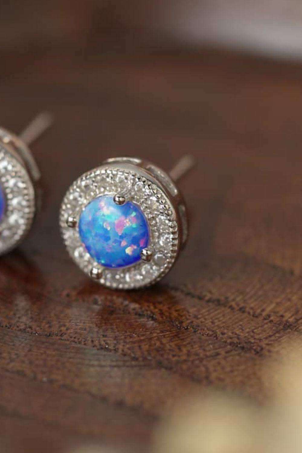 Opal 4-Prong Round Stud Earrings - Trendsi - Flyclothing LLC