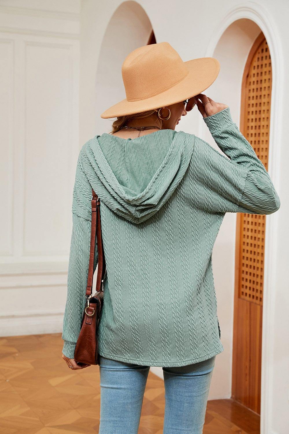 Half-Button Dropped Shoulder Hoodie - Trendsi