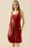 Doublju Full Size Round Neck Ruched Sleeveless Dress with Pockets - Trendsi