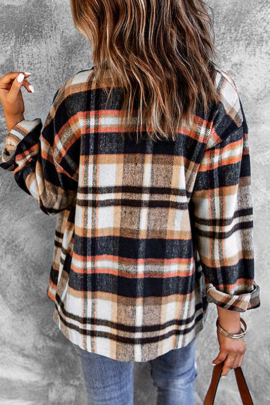 Plaid Button Front Shirt Jacket with Breast Pockets - Flyclothing LLC
